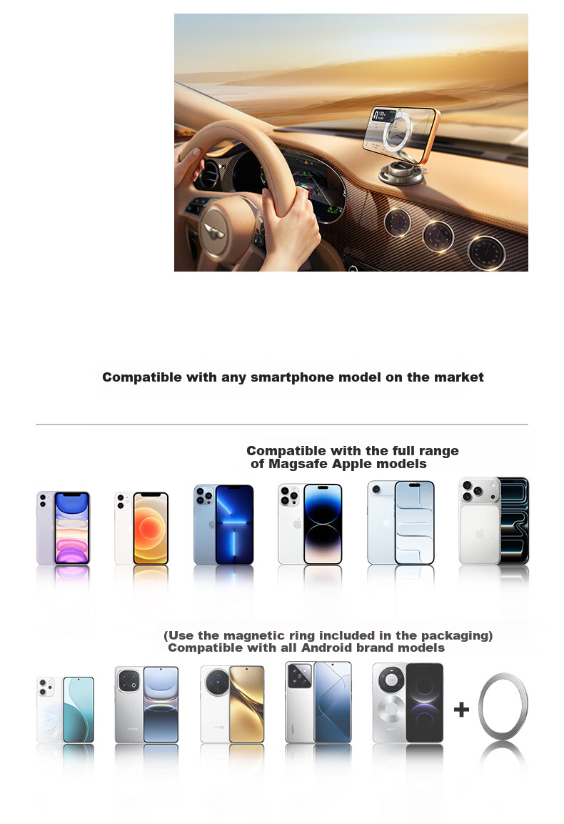Lisen [Best Seller Million | Ring Moon Pro] Car Phone Holder 2026 New Magnetic Vacuum Suction Cup 16