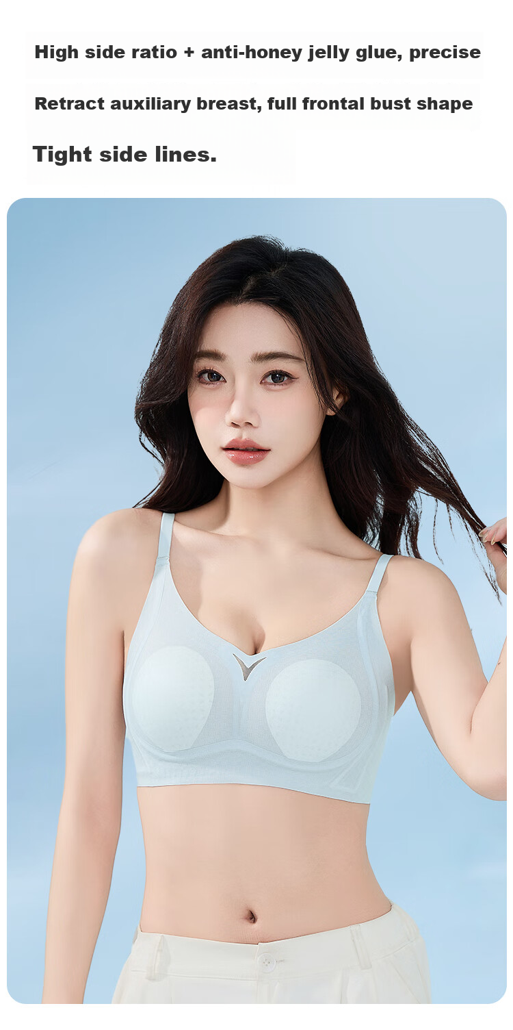 Urban Beauty Women's Thin Summer Wireless Bra Seamless Bunny Ear Cup Ice Silk Breathable Anti-Spread Sky Blue L 5