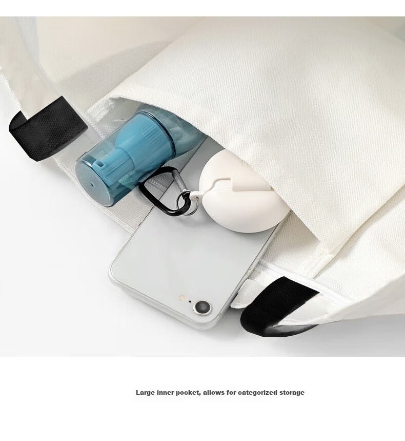 Right Away Canvas Tote Bag Zippered Large Capacity Eco-friendly Shopping Bag Simple Korean Style for Women Students 9