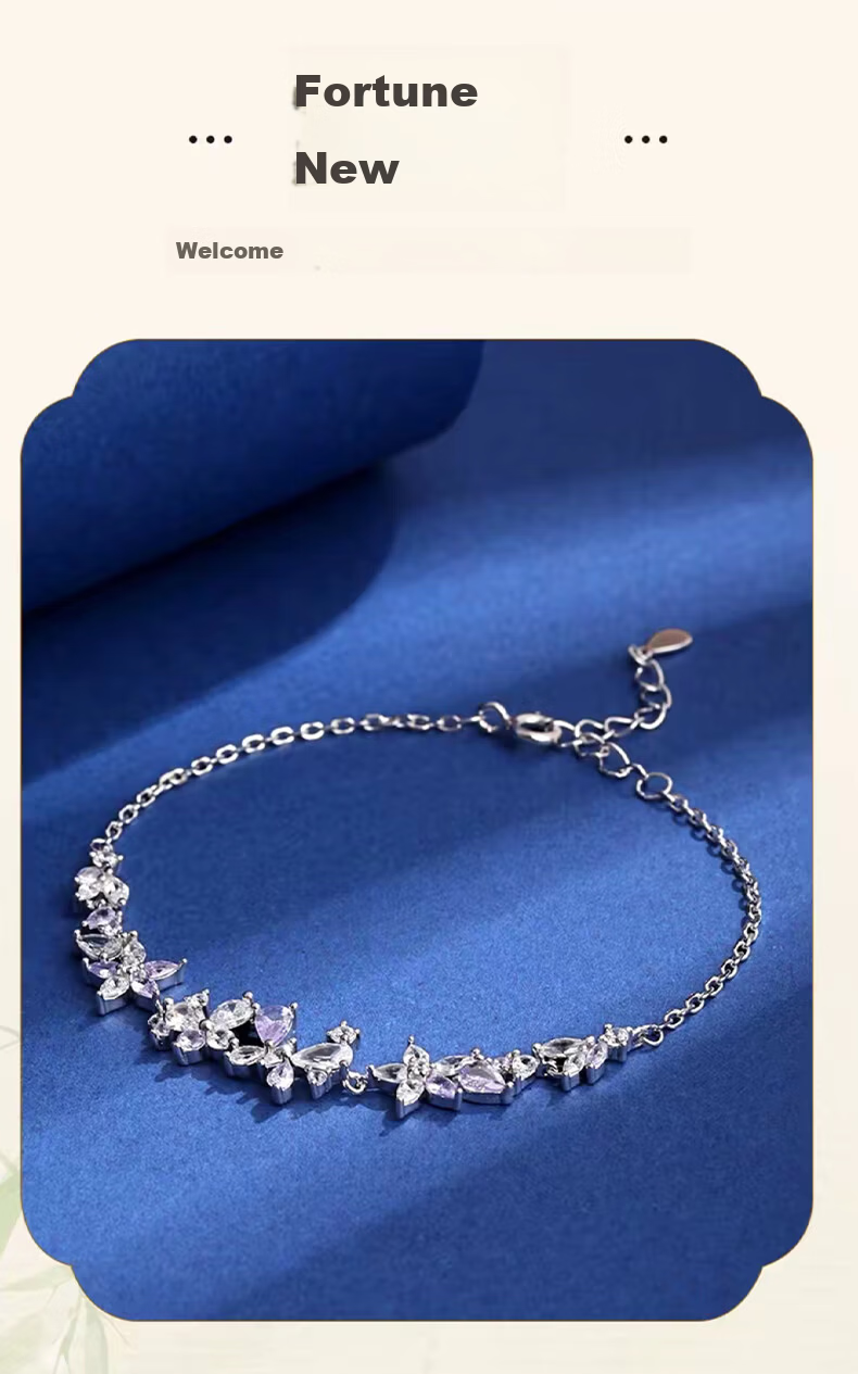 Chow Tai Fook [1000+ Stores] Full Diamond Sparkling Wisteria Flower Bracelet for Women High-End Bracelet Gift for Girlfriend 4