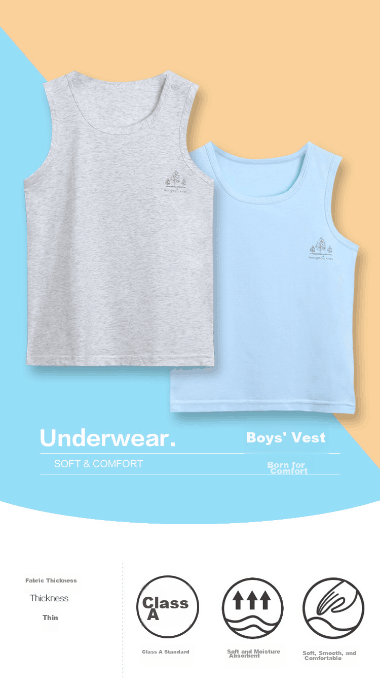 Hodohome Children's Tank Top, Boys' Summer Thin Style, 40s Combed Cotton, Casual Sports Undershirt, 803 Heather Gray, Size 140 1
