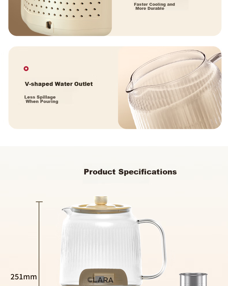 CLARA 1.5L All-Glass Health Pot Temperature Control Kettle Large Capacity Multifunctional Tea Maker Electric Kettle No Glue No Seam Titanium Tea Strainer Model 24