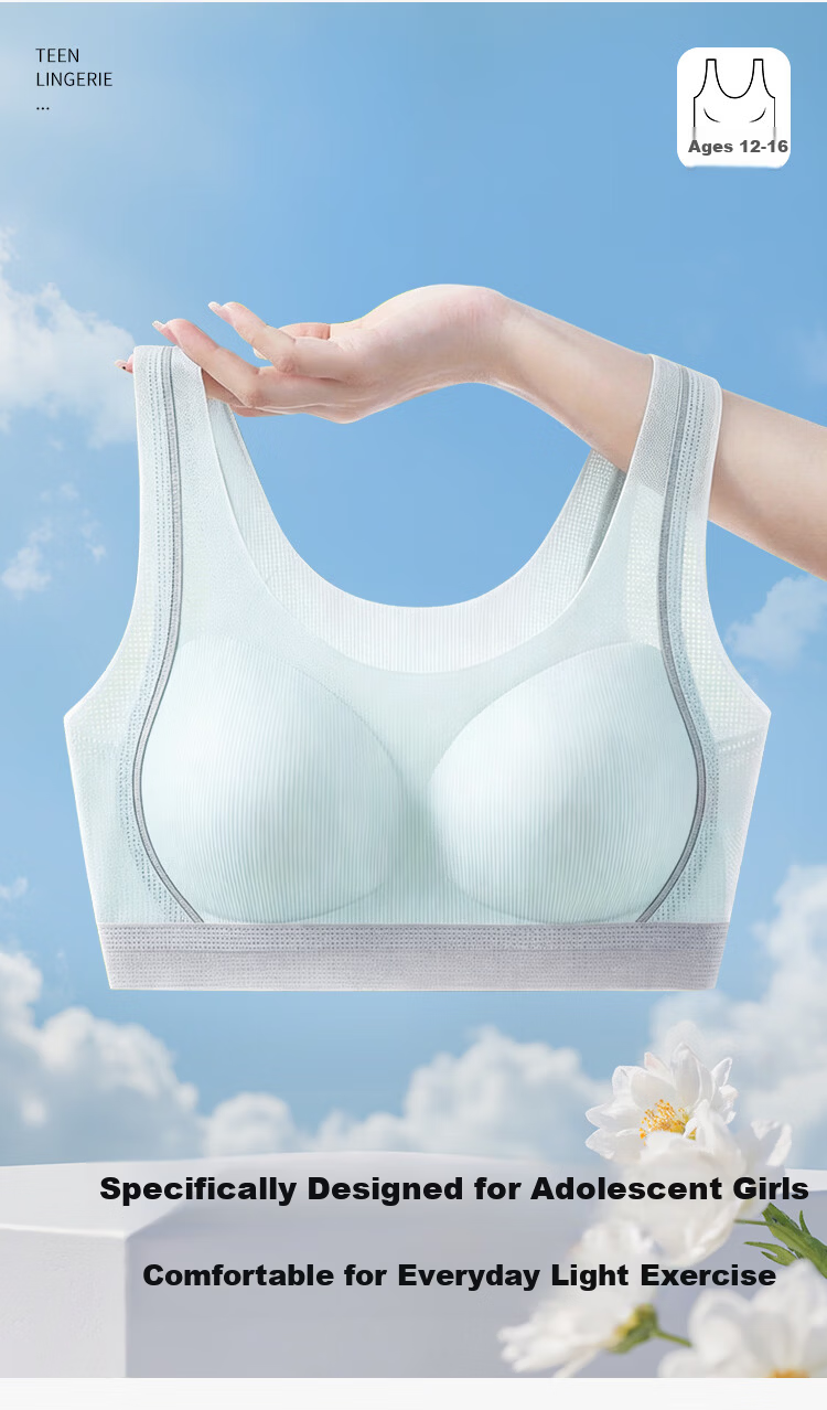 Ordifen 2-Pack Teen Girls Developmental Bras for Ages 12-16, Thin Sports Running Shockproof Youth Bras for Middle and High School Girls 3