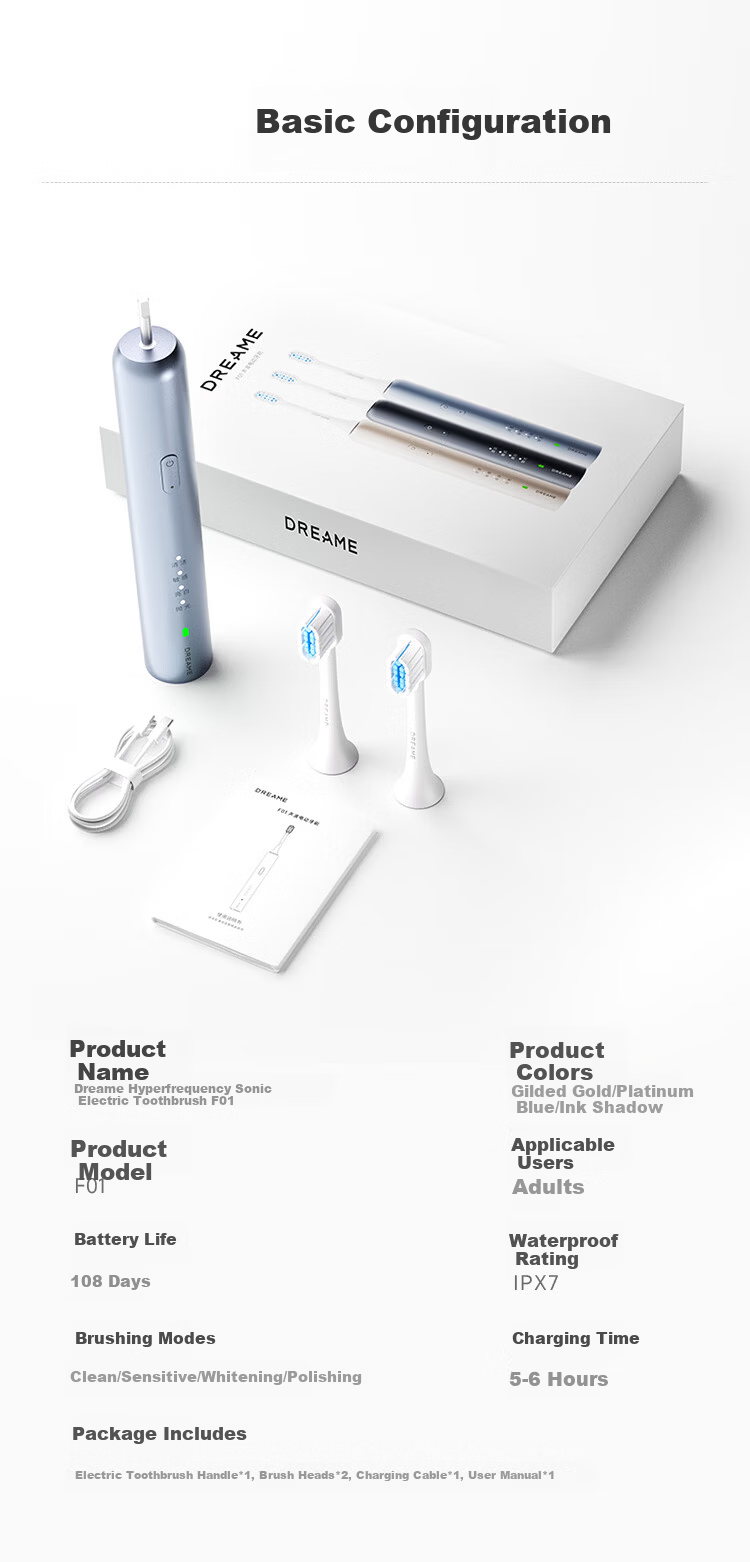 Dreame [CR7 Edition] F01 High-Frequency Sonic Electric Toothbrush 100-Day Long Battery Life Gum Care Practical Price Guarantee 618 Gift for Men and Girlfriend Birthday Children's Day Gift 10