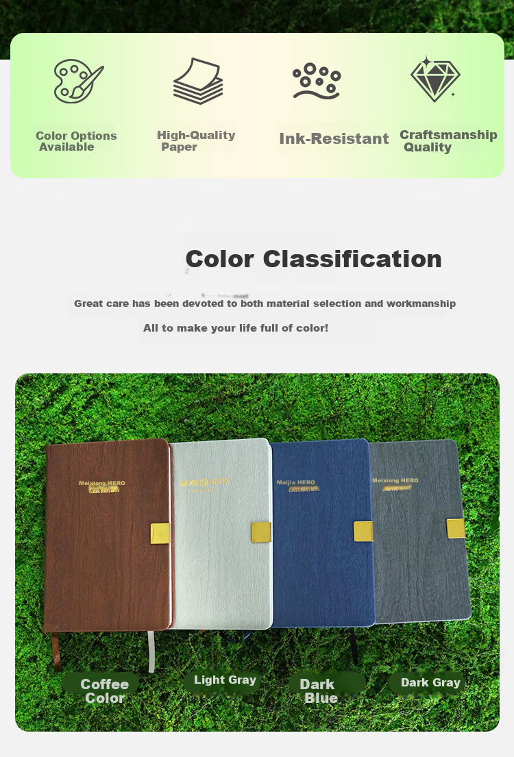 HERO New A5 Business Notebook Thickened Hard Cover Leather High-End Gift Meeting Office Stationery Lined Tearable Diary Journal Clip 2