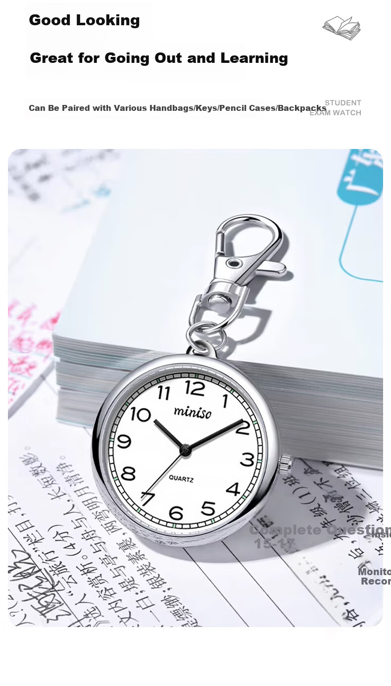 MINISO Compact Pocket Watch Keychain Luminous Unisex Civil Servant Digital Student Hanging Watch Children's Simple Elderly Watch 14