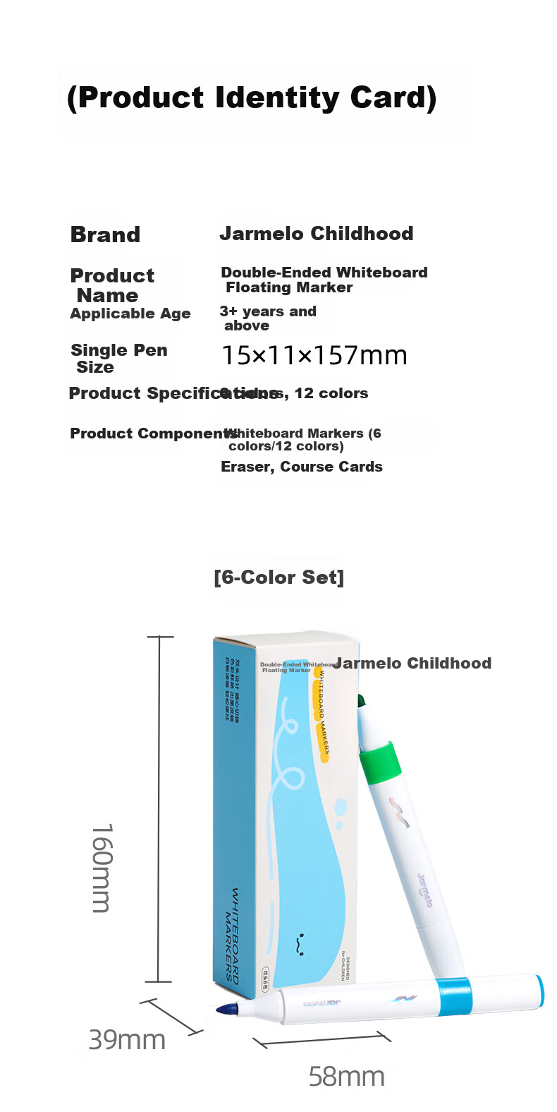 Merrytimes Children's Double-Ended Erasable Water-Based Whiteboard Markers, Colorful Floating Pens, Kindergarten Erasable Baby Student Educational Stationery, Home Doodle Pens, 6 Colors 23