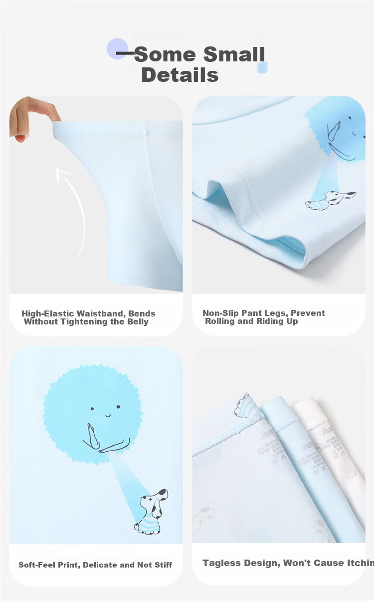 Jiusuiban 7A Antibacterial Boys' Children's Underwear Silk Crotch Cartoon Boxer Briefs Cotton High Elastic Sports Shorts for Toddlers and Kids 7
