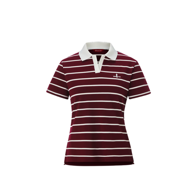 Biyinlefen [Cotton Elastic Bead Fabric] 2026 Spring Summer New Women's Casual Commuter Striped Seagull Collar Short Sleeve Polo Shirt