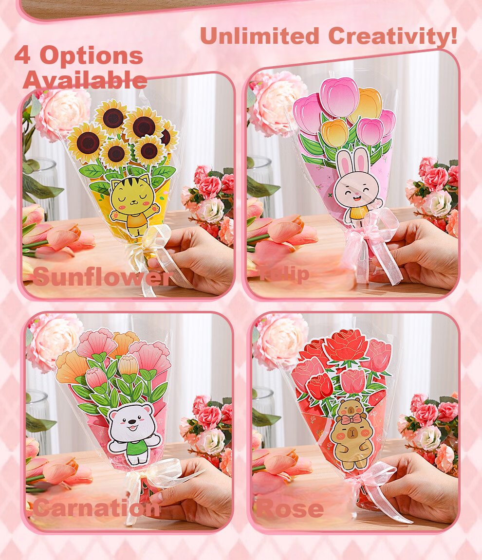 Faramon DIY Creative Bouquet Folding Festival Greeting Card Teacher's Day Kindergarten Primary School Thank You Card Gift Sunflower + Rose + Tulip 6