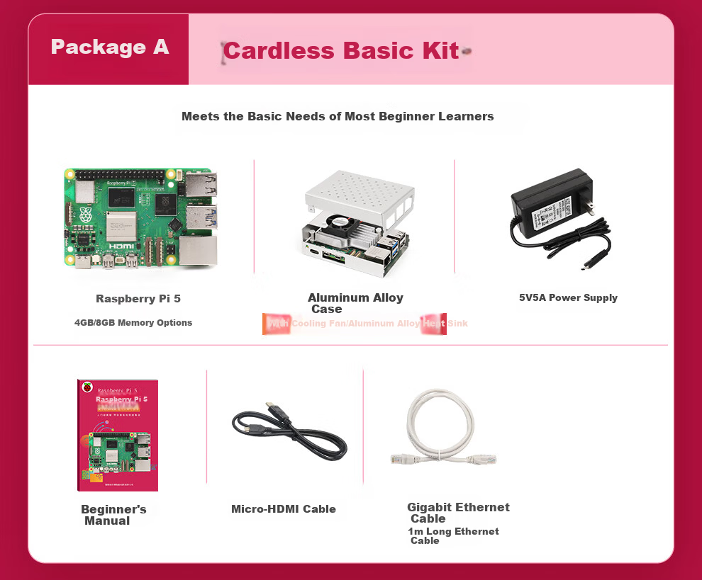 Chuanglebo Raspberry Pi 5 Basic Starter Kit 2GB 4GB 8GB 16GB Raspberry Pi 5 Development Board Mainboard 5B 8GB No SD Card Basic Kit 1