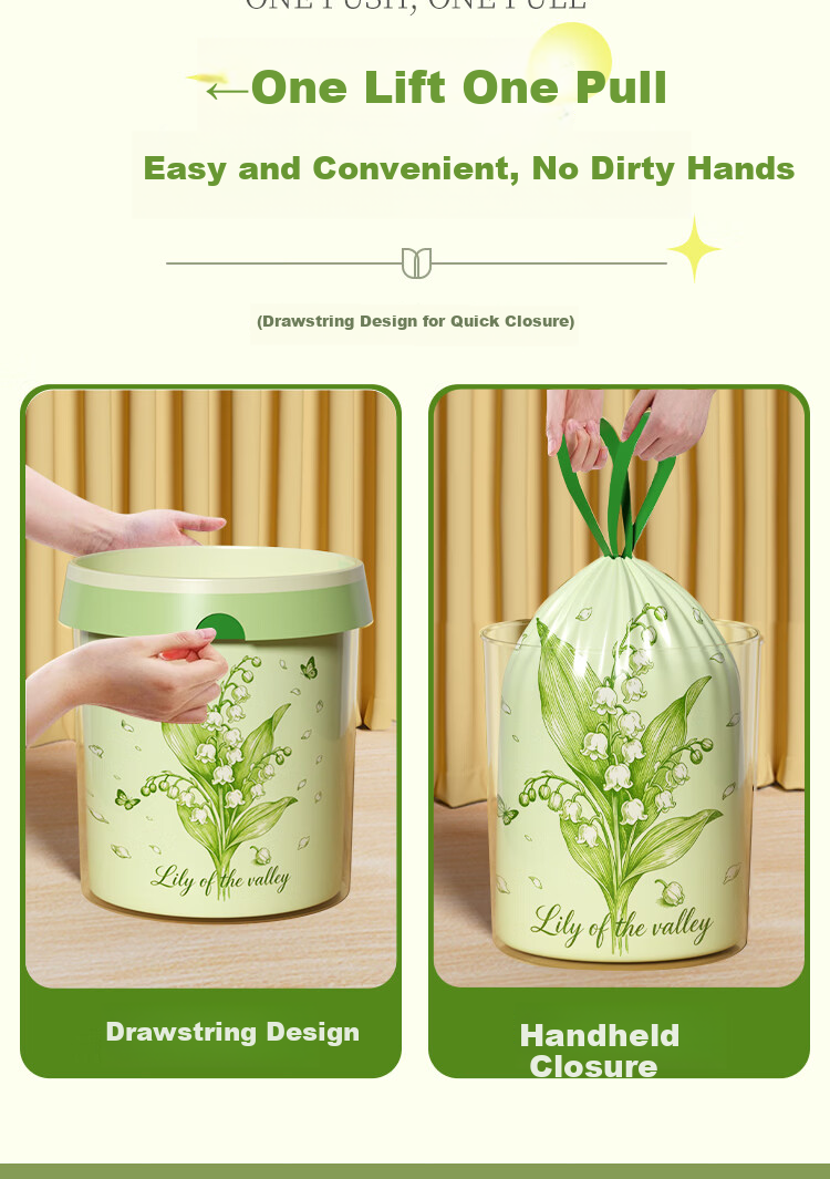 OKISS Camellia Tear-Free Garbage Bags Dormitory Portable Drawstring Thickened Plastic Bags Kitchen 2 Mil 158 Pieces 45*50cm 6