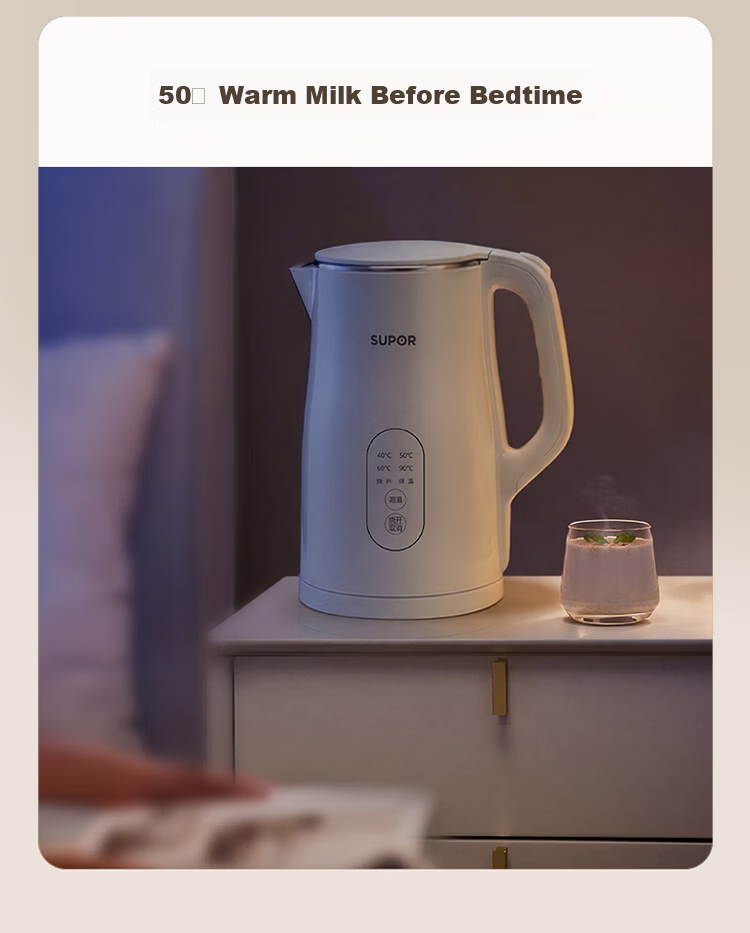 SUPOR 2.5L Electric Kettle Water Boiler Temperature Control Kettle One-Touch Keep Warm Milk Warmer Double Steel Body Titanium Seamless Inner Liner SW-25J101P 6