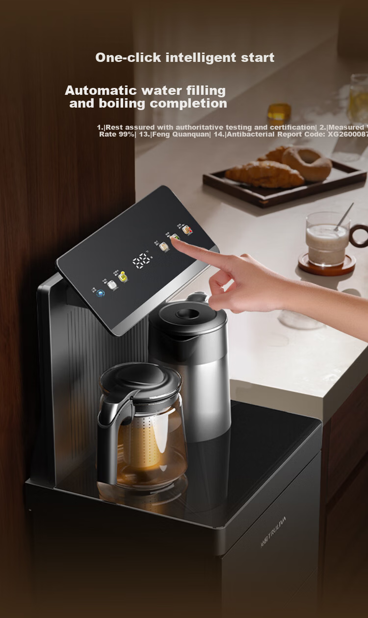 TRULIVA Tea Bar Machine Living Room Home Water Dispenser Multifunctional Hot and Cold Intelligent Tea Bar Cabinet Bottom-Load Water Bucket Fully Automatic Vertical Kettle Tea Maker National Subsidy YT 18