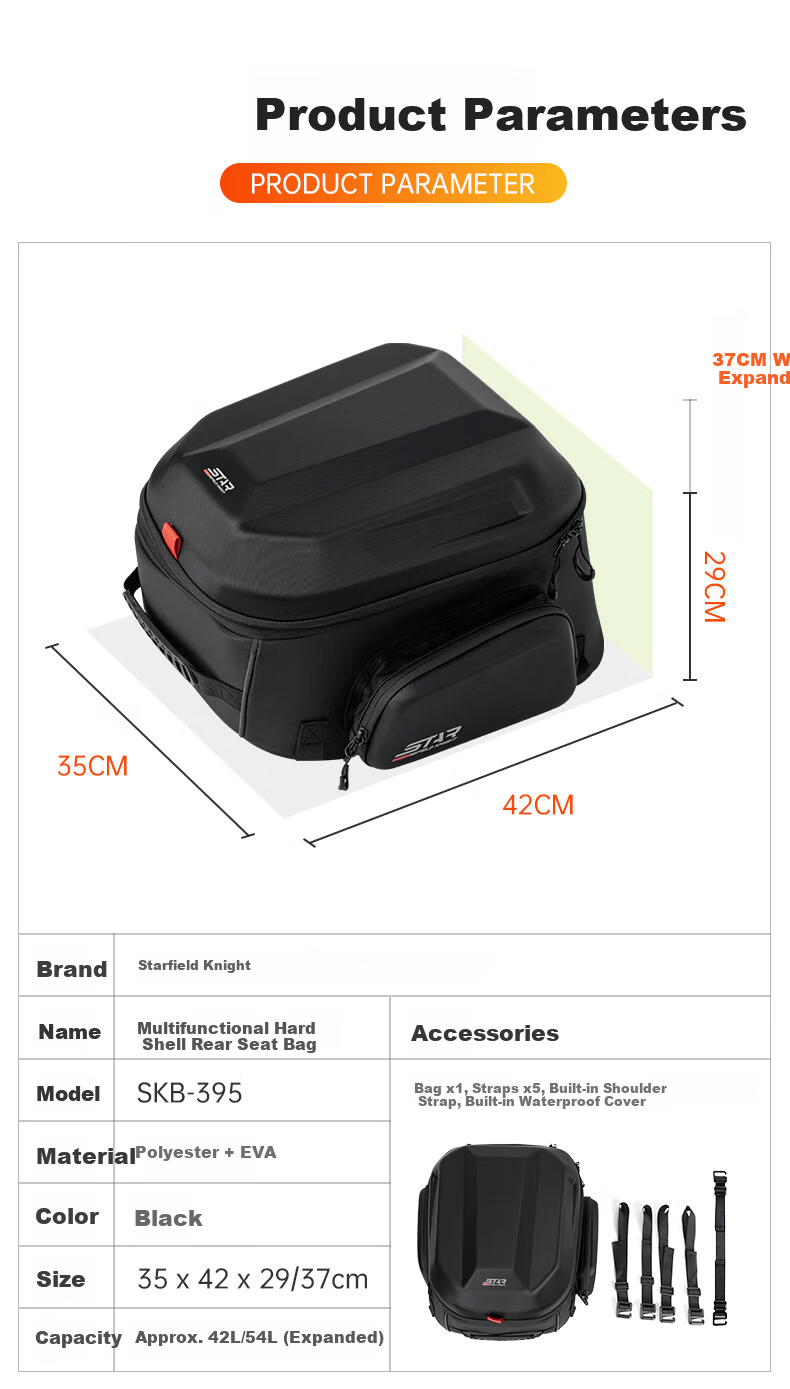 STAR FIELD KNIGHT Motorcycle Multifunctional 54L Rear Seat Bag Full Helmet Tail Bag Dual Shoulder Riding Backpack Hard Shell Helmet Bag SKB395 4