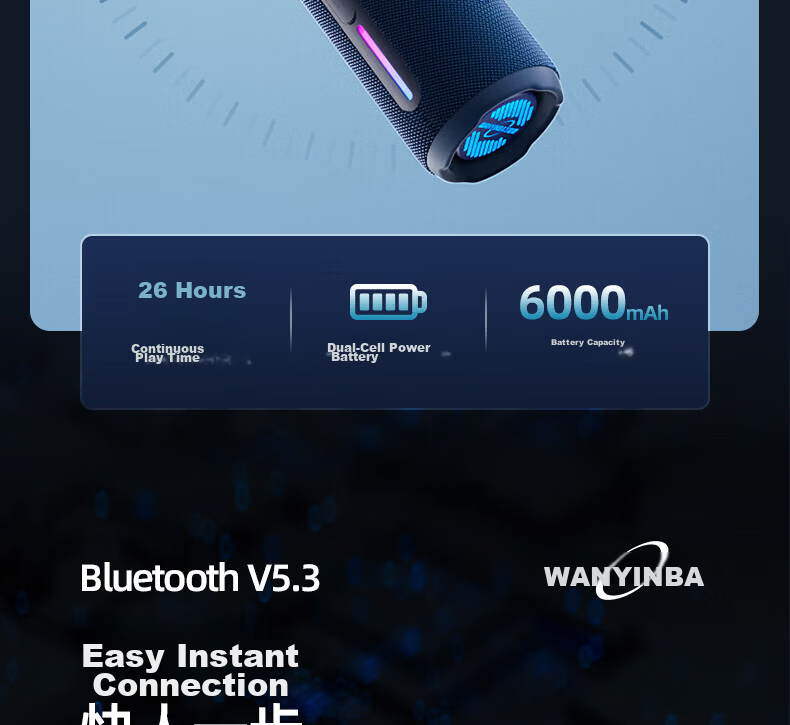 WANYINBA Wireless Bluetooth Speaker 30W High Power 2026 Latest Outdoor Portable Waterproof High-Quality Car Cycling Mini Speaker Large Volume Long Battery Life BBQ Super Bass 10