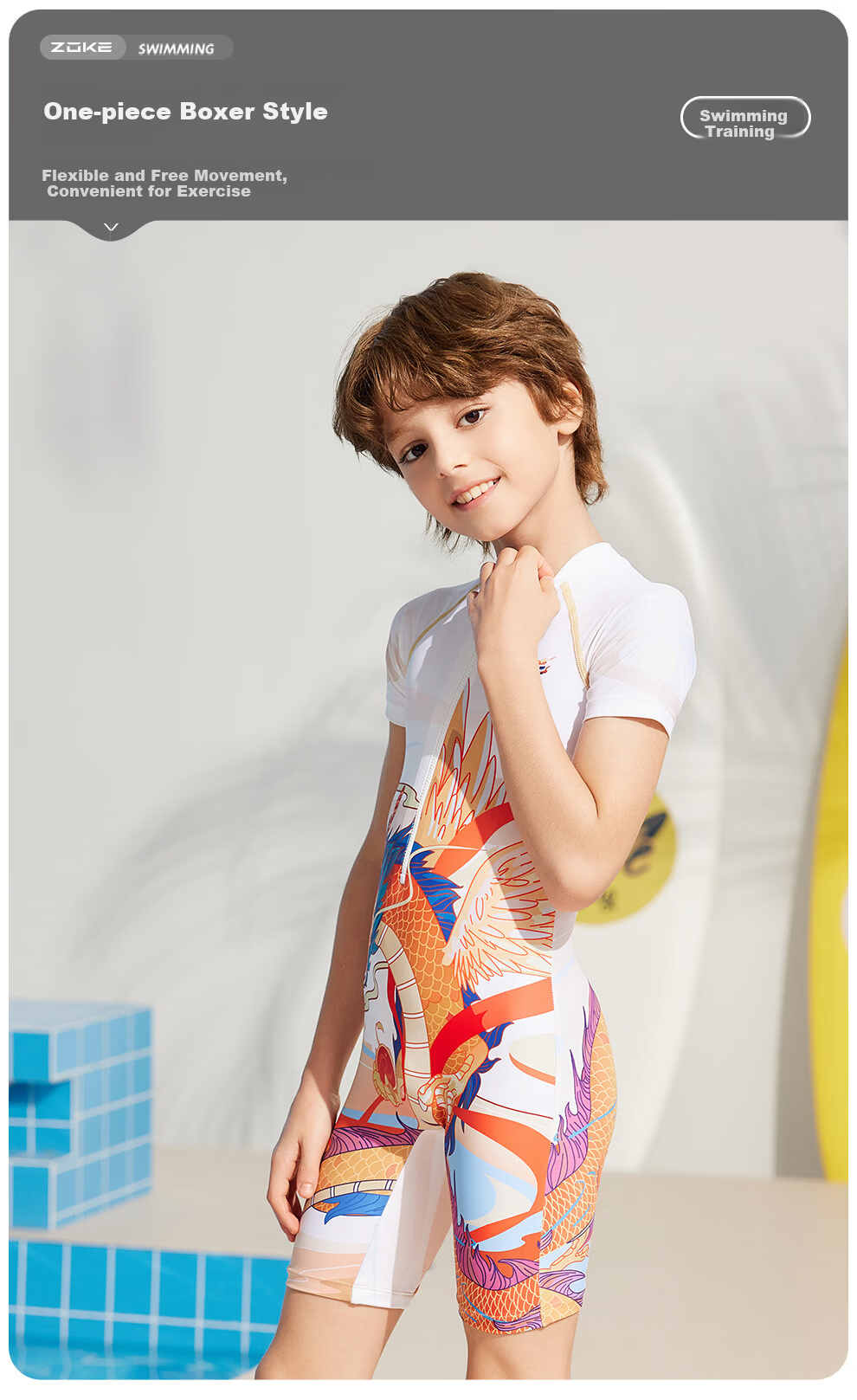 ZOKE Boys' One-Piece Square Leg Swimwear Short Sleeve Swimming Training Suit 124603536 2