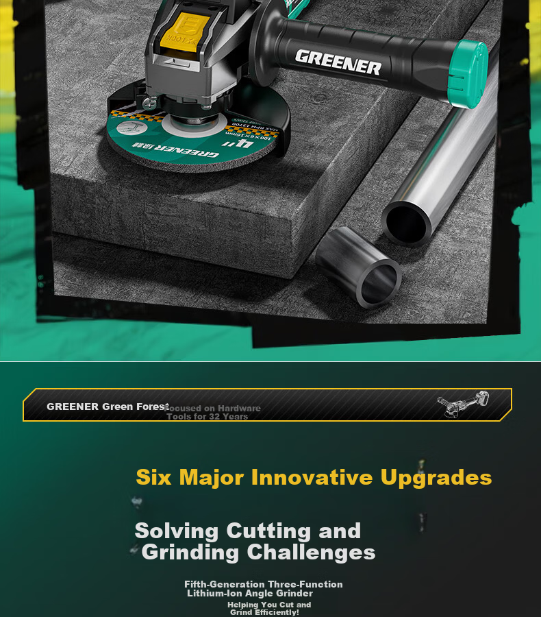 GREENER Lithium Angle Grinder Cutting Machine Household Handheld Electric Polisher Brushless Grinder Grooving Genuine Digital Display 3