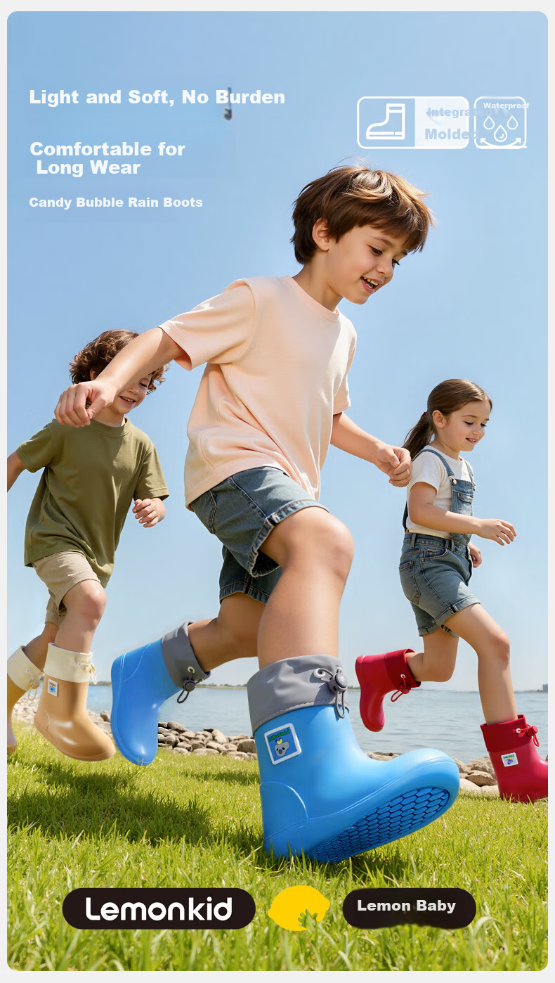 Lemon Baby Kids Waterproof Rain Boots Unisex Outdoor Non-Slip Water Shoes with Drawstring Closure, Blue, Size 18 1