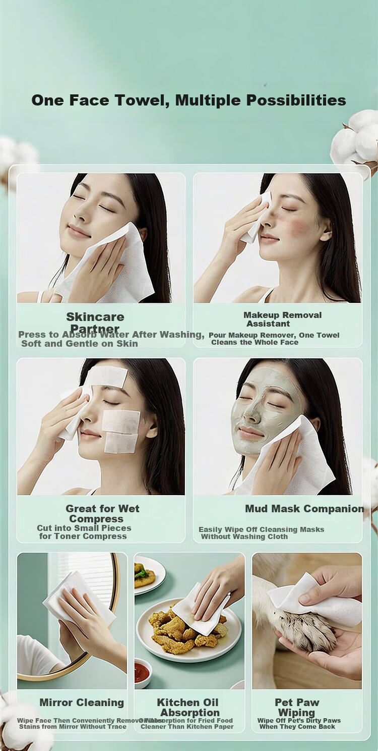 JD Jingzao Facial Cleansing Wipes 80 Sheets * 6 Packs Disposable 100% Cotton Soft Towels Face Towels 20*20CM 6