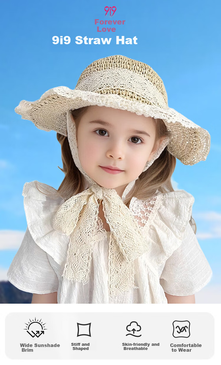 9i9 Kids Sun Hat Parent-Child Straw Beach Hat Large Brim Sun Protection Fisherman Hat F28 Off-White Large 1