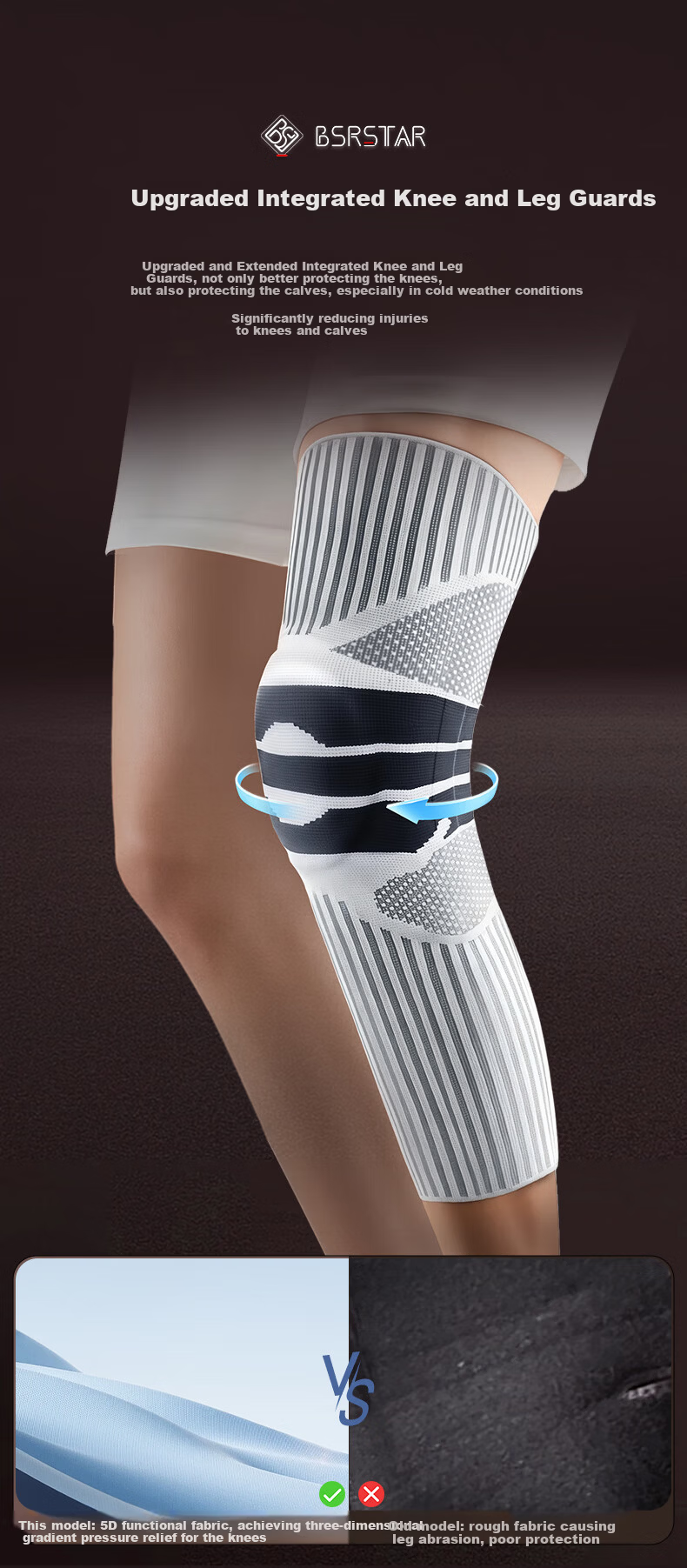 Bestray Knee Brace Warm Arthritis Meniscus Injury Sports Knee Support for Men and Women Elderly Long Tube Anti-Slip Sleeve 6