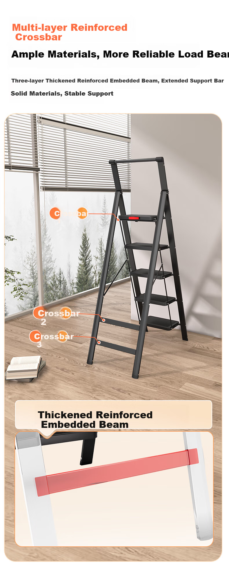 Aopeng Household Ladder Three-Step Folding Ladder Indoor Multifunctional Staircase Thickened A-Frame Single-Side Engineering Ladder 5