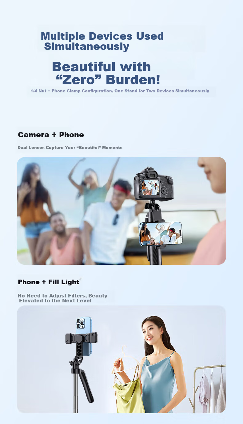 Lingchen 1.88m Professional Selfie Stick Tripod Phone Holder Floor-Standing Selfie Device 360° Rotating Stabilizer Bluetooth Remote Control Travel Live Streaming Stand Single Light Version 14