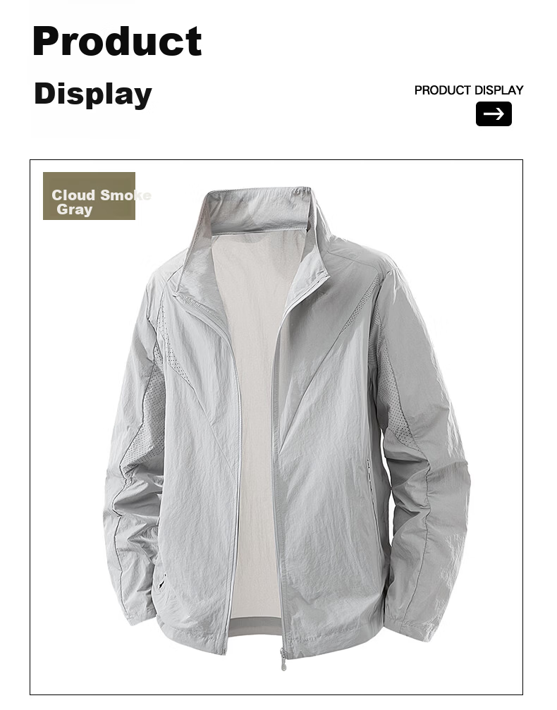 Romon Men's Summer Ice Silk Sunscreen Jacket Breathable Lightweight Skin Jacket Casual Top 683 Smoke Gray XL 8