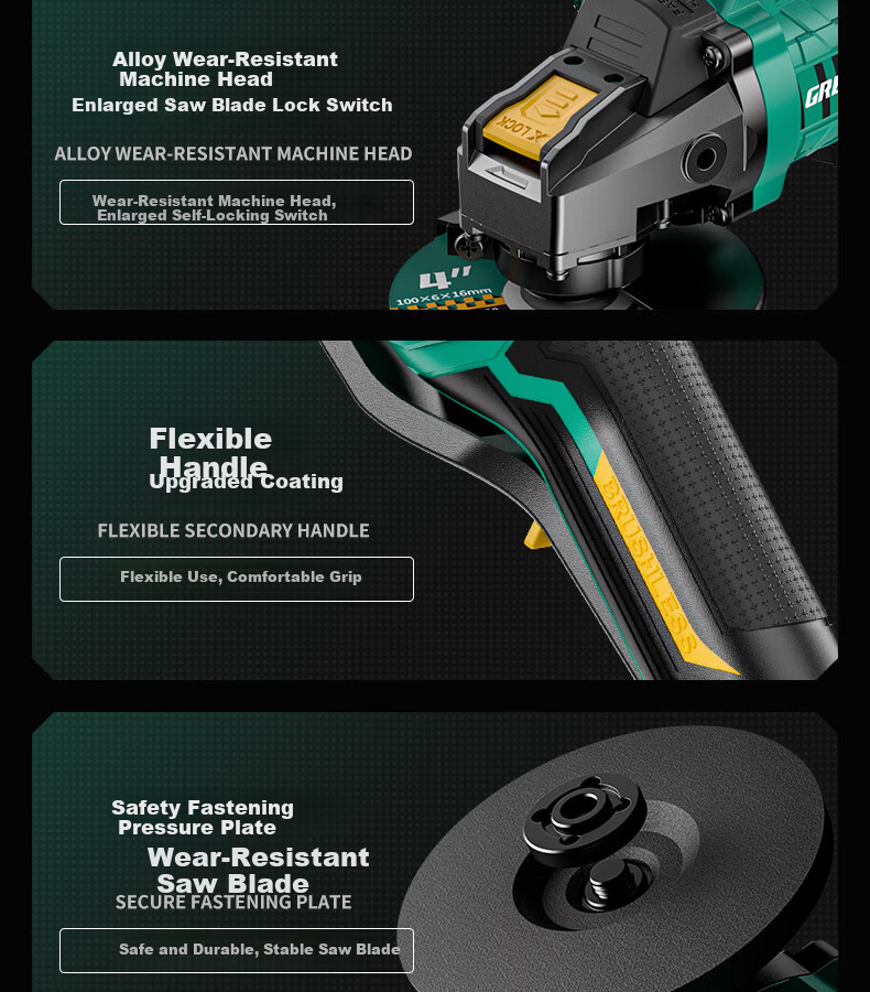 GREENER Lithium Angle Grinder Cutting Machine Household Handheld Electric Polisher Brushless Grinder Grooving Genuine Digital Display 19