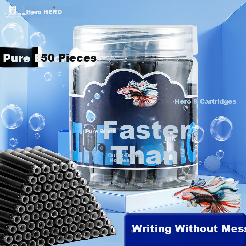 HERO Ink Cartridges 359 Quick-Dry Black 3.4mm Diameter for 3rd Grade Students 50pcs