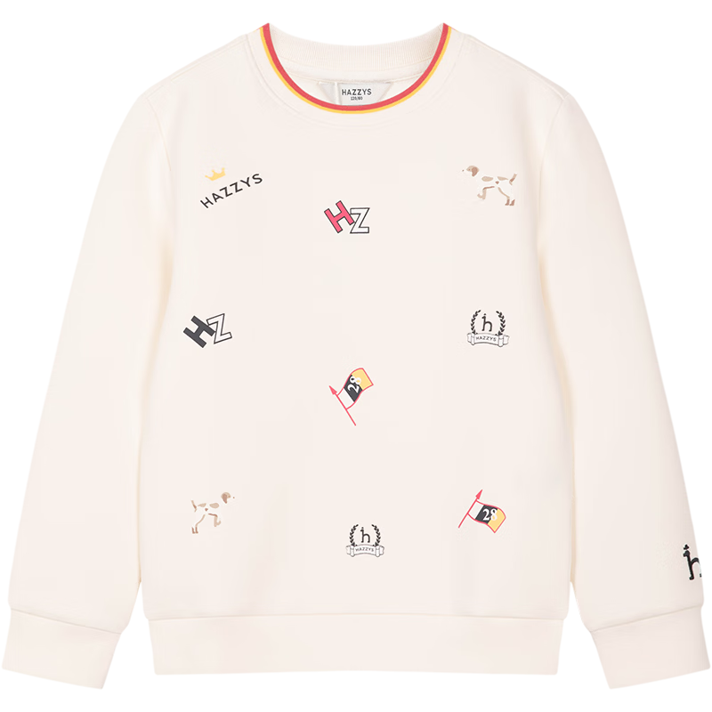 HAZZYS Brand Boys' Knitted Solid Color Double-Sided Embroidered Logo Spring New Sweatshirt Cream Color 145145