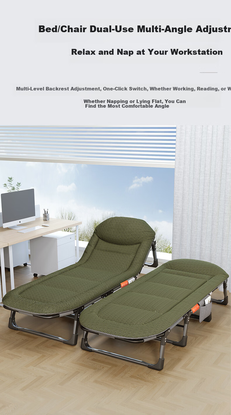 OKeefe Folding Bed Recliner Nap Bed Multifunctional Single Military Cot Office Nap Bed Care Bed 4D Breathable 190 4