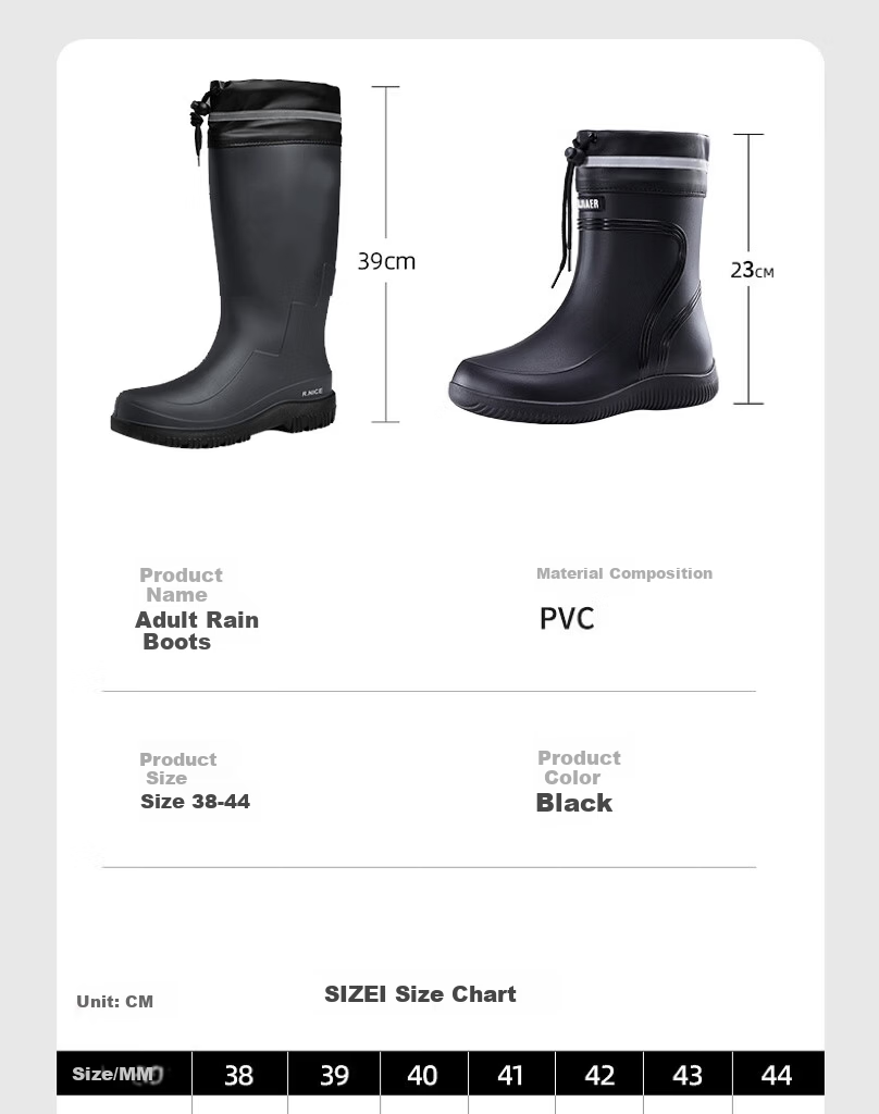 Xiyu Men's Lightweight Waterproof Non-Slip Rain Boots Chef Shoes Rubber Shoes 3313 High Tube Black No Logo Size 45 3