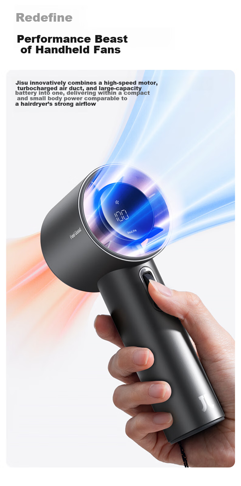 Jisu (JISULIFE) Handheld Mini Fan, High-Speed Energy-Saving Air Blaster, Compact Portable Powerful Long-Lasting Rechargeable Electric Fan, Pro1s Silver 3