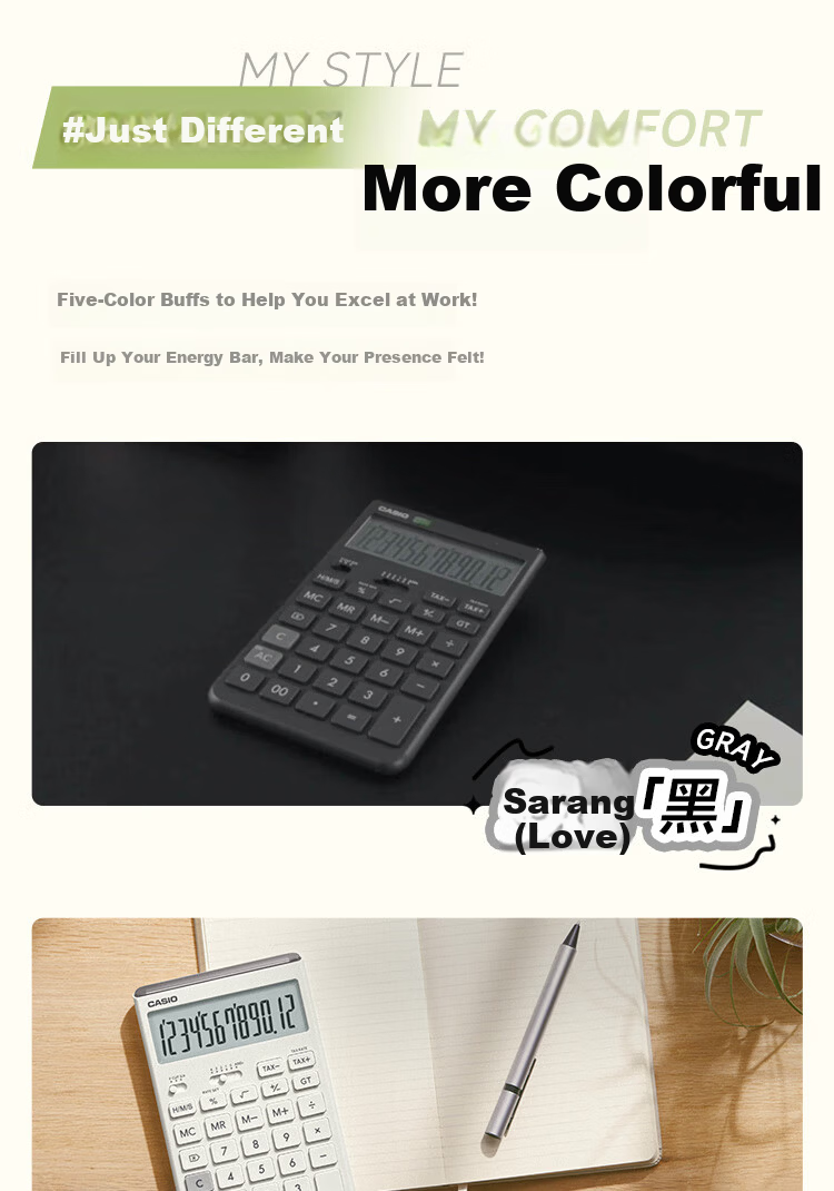 CASIO Innovative Calculator with Extra Large Display, Solar Panel, Eco-friendly Material, Desktop Office Financial Use, Black-Grey JT-200T 9
