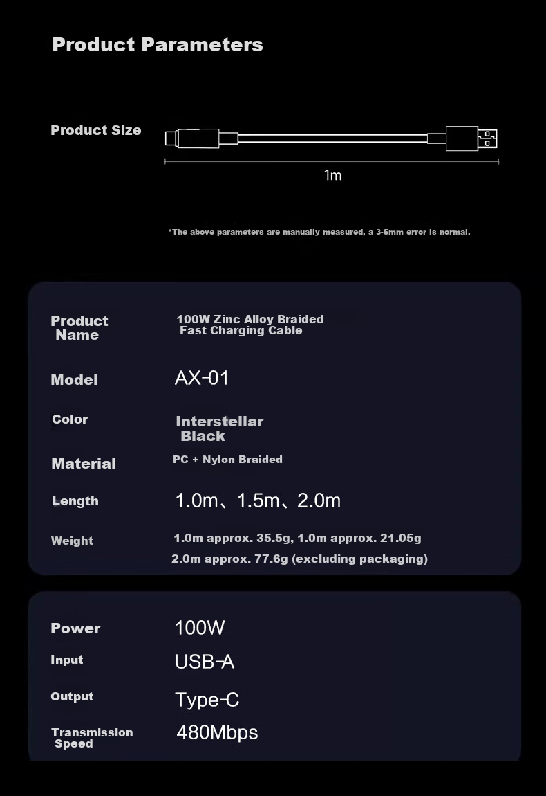 Aomake Super Fast Charging Type-C Data Cable 6A/5A Charger Cable 100W/66W Compatible with Huawei Mate60/40/30 Vivo Honor Oppo Xiaomi Smartphones 17