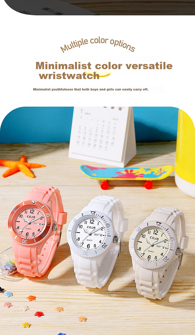 COJR Women's Watch Silicone Waterproof Luminous Electronic Quartz for High School Students Exam Use 9