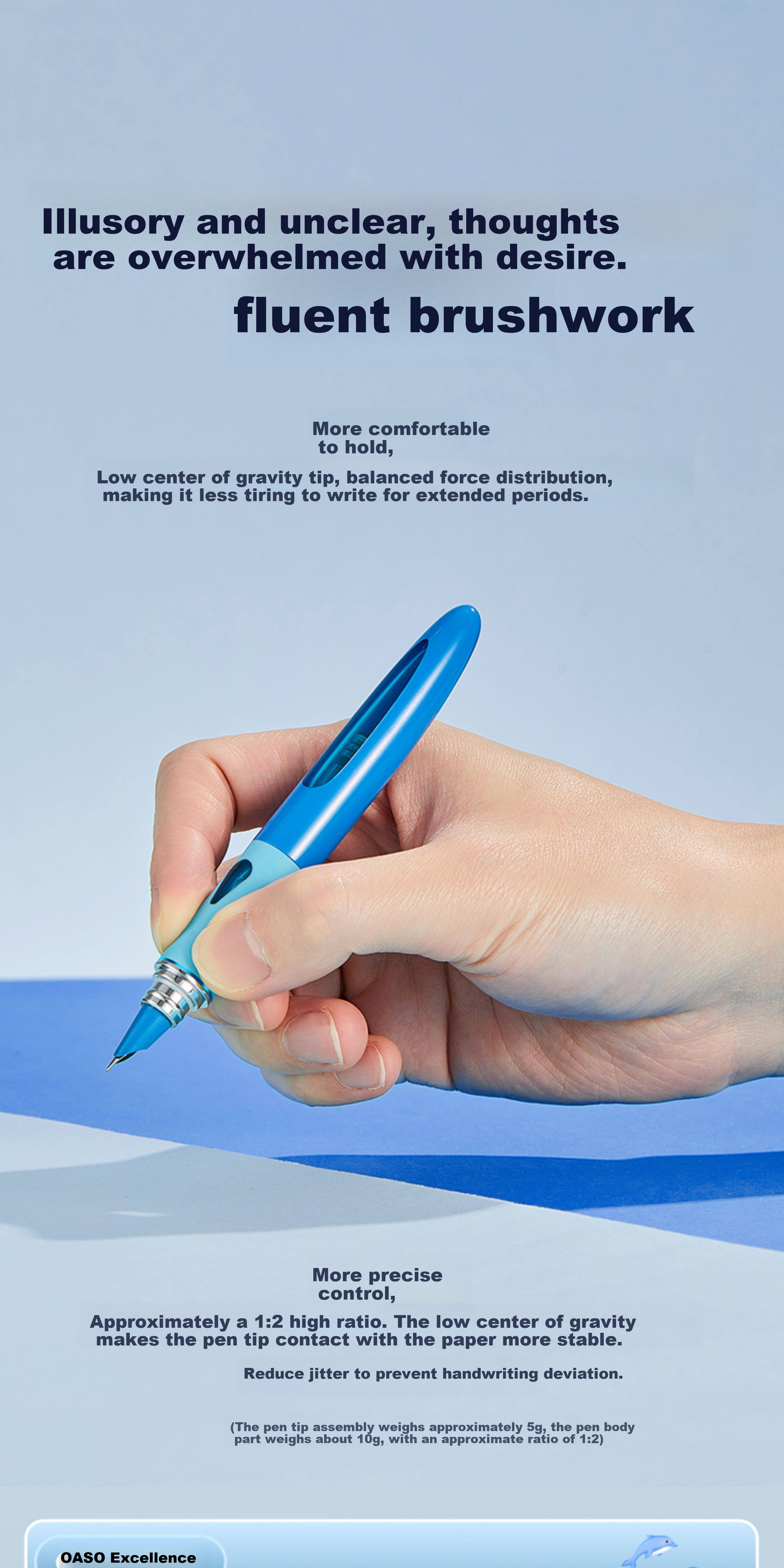 Youshang OASO K066 Dolphin Low Center of Gravity Fountain Pen Stable Writing Posture Refillable Ink Cartridge Deep Sea Black for 3rd-4th Grade Students Beginner 6