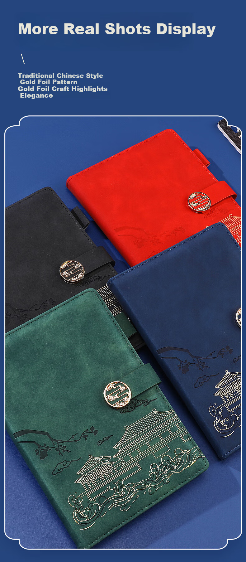 AoHuan Guochao Notebook Gift Box High-Quality Custom Leather Chinese Style Business Souvenir Office Meeting A5 Blue Thickened 200 Pages 17