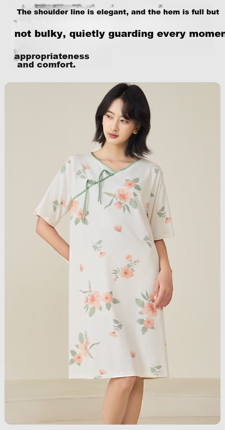 Threegun [Wind Catcher Series] Spring Summer Women's Cotton Short Sleeve Nightdress Homewear Outerwear Traditional Style Dress 4