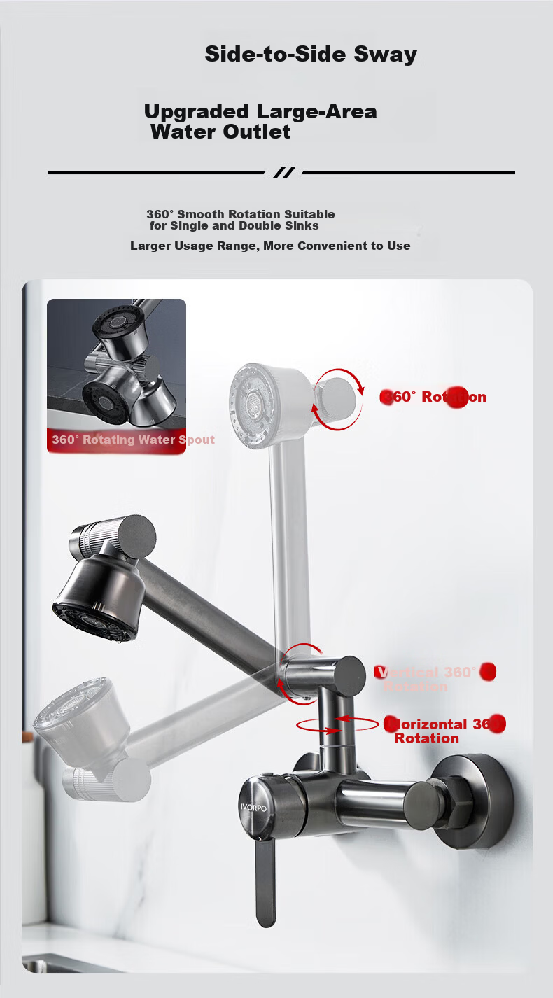 IVORPO [Germany] Built-in Kitchen Faucet Dual Temperature High-Pressure Splash-Proof Sink Faucet 5