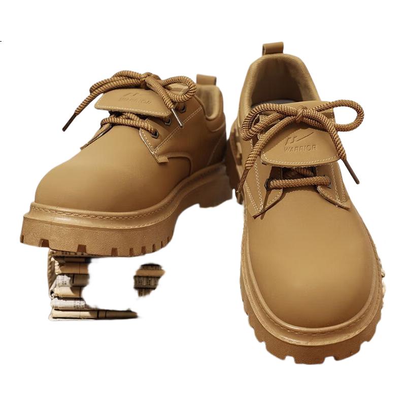 Warrior Men's Martin Boots Thick Sole Height Increasing Black Casual Derby Work Shoes Men's Tan 39