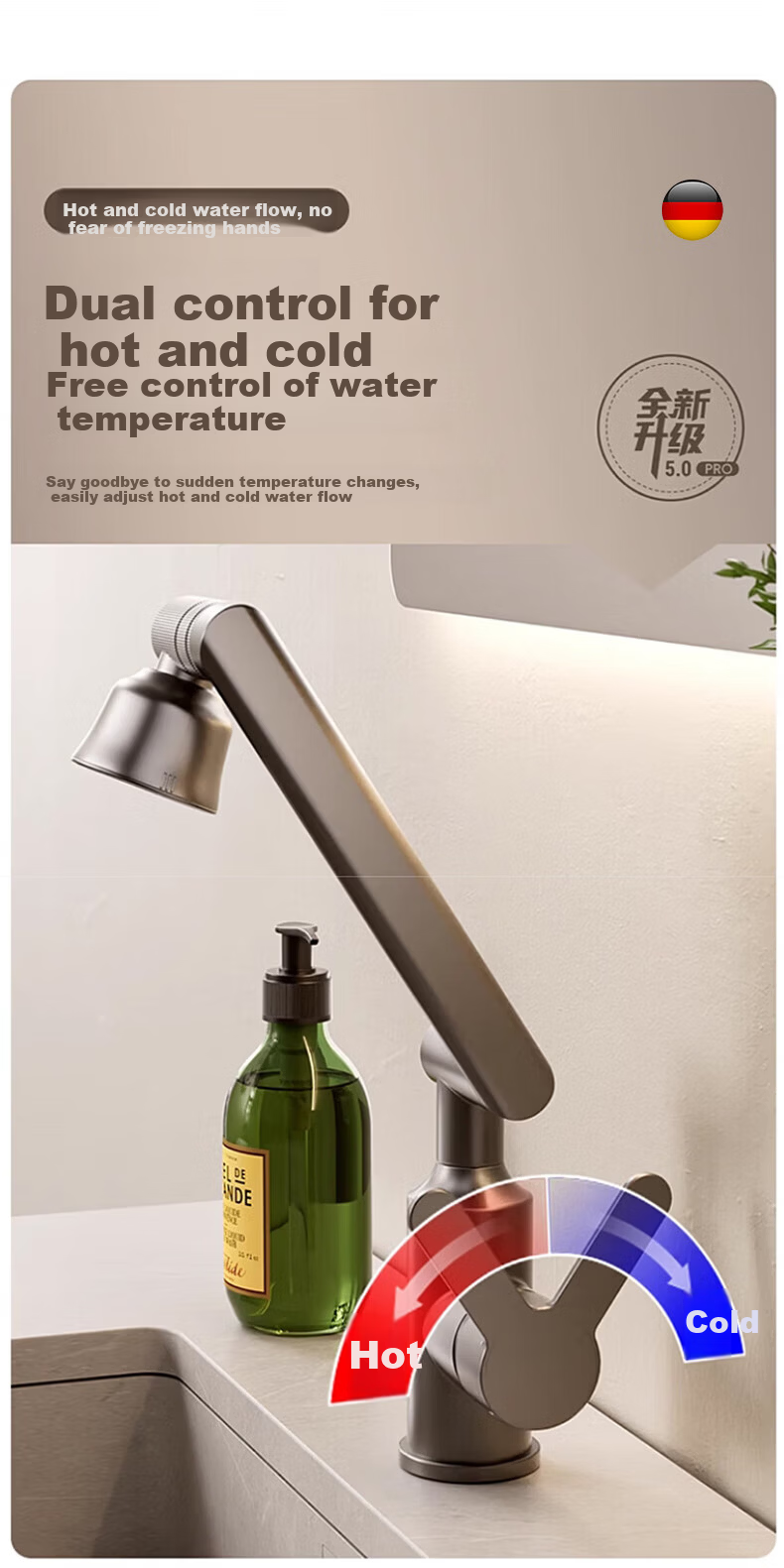 Rosecret Stainless Steel Basin Faucet Bathroom Sink Mixer Tap Hot and Cold Water Faucet Germany 16
