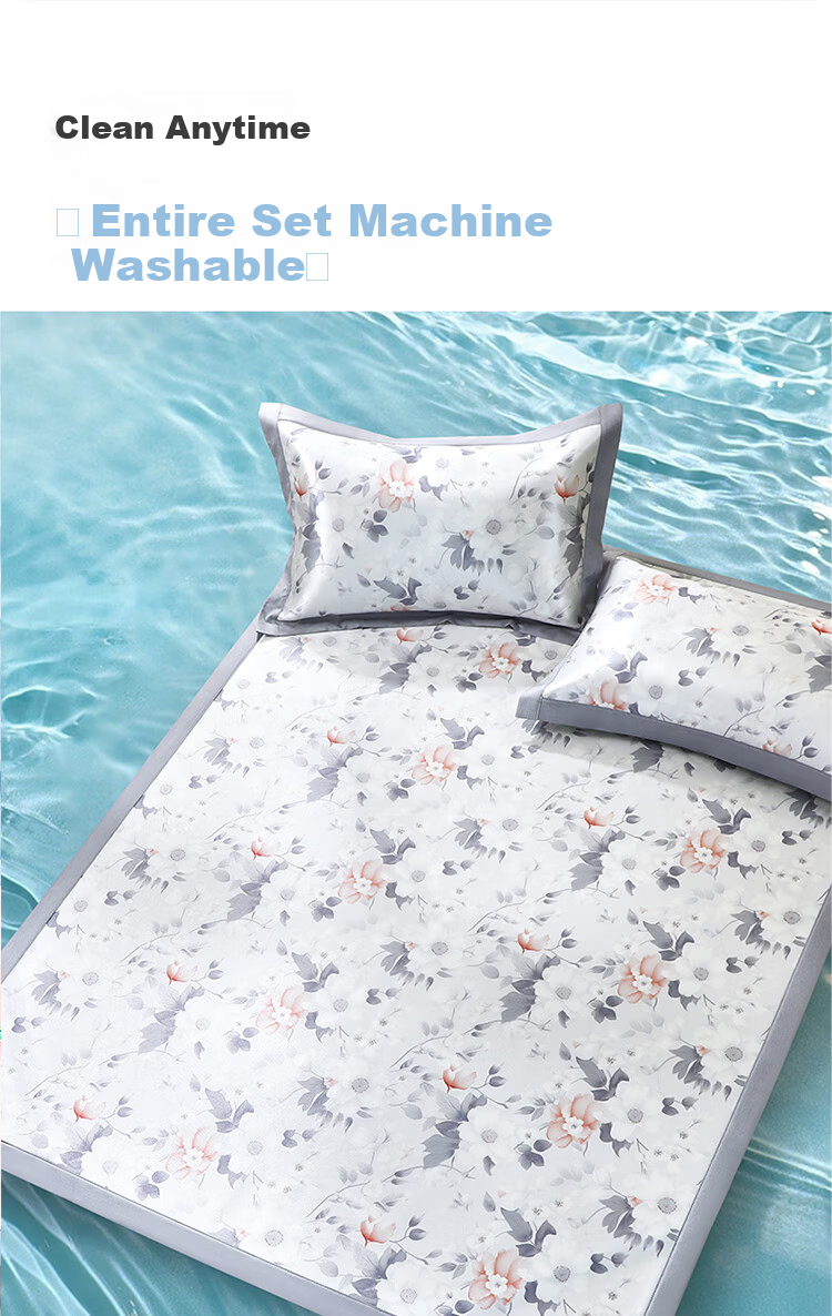 Fuanna Ice Silk Cooling Mat Washable Cooling Printed Soft Mat Single Foldable Ice Silk Mat Two-Piece Set 1.2m×2m 3