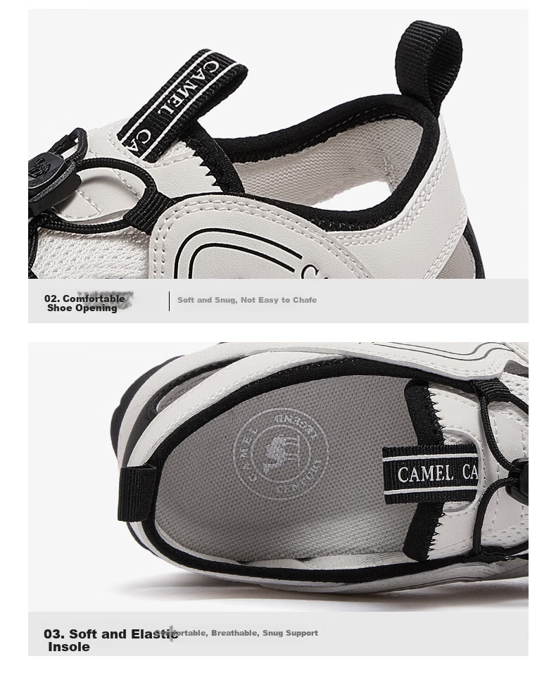 CAMEL Women's Outdoor Hollow Breathable Casual Hiking Sandals L26M076005 Off-White/Black Size 37 18