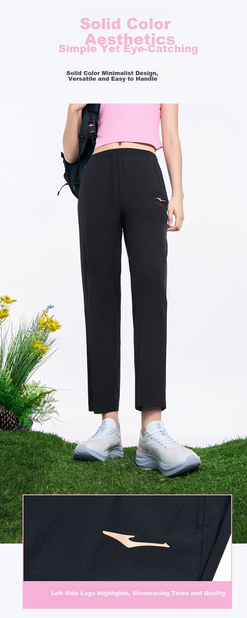 ERKE Women's Sports Cropped Pants Summer Water-Repellent Ice-Cooling Sun-Protective Straight Casual Slim Solid Color Pants 10