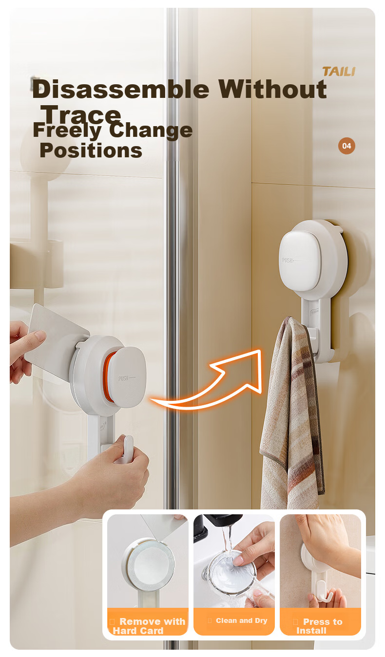 Taili Suction Cup Hook No-Drill Strong Adhesive Hook Door Back Clothes Hook Kitchen Seamless Vacuum Hook Anke Vision 4-Pack 6
