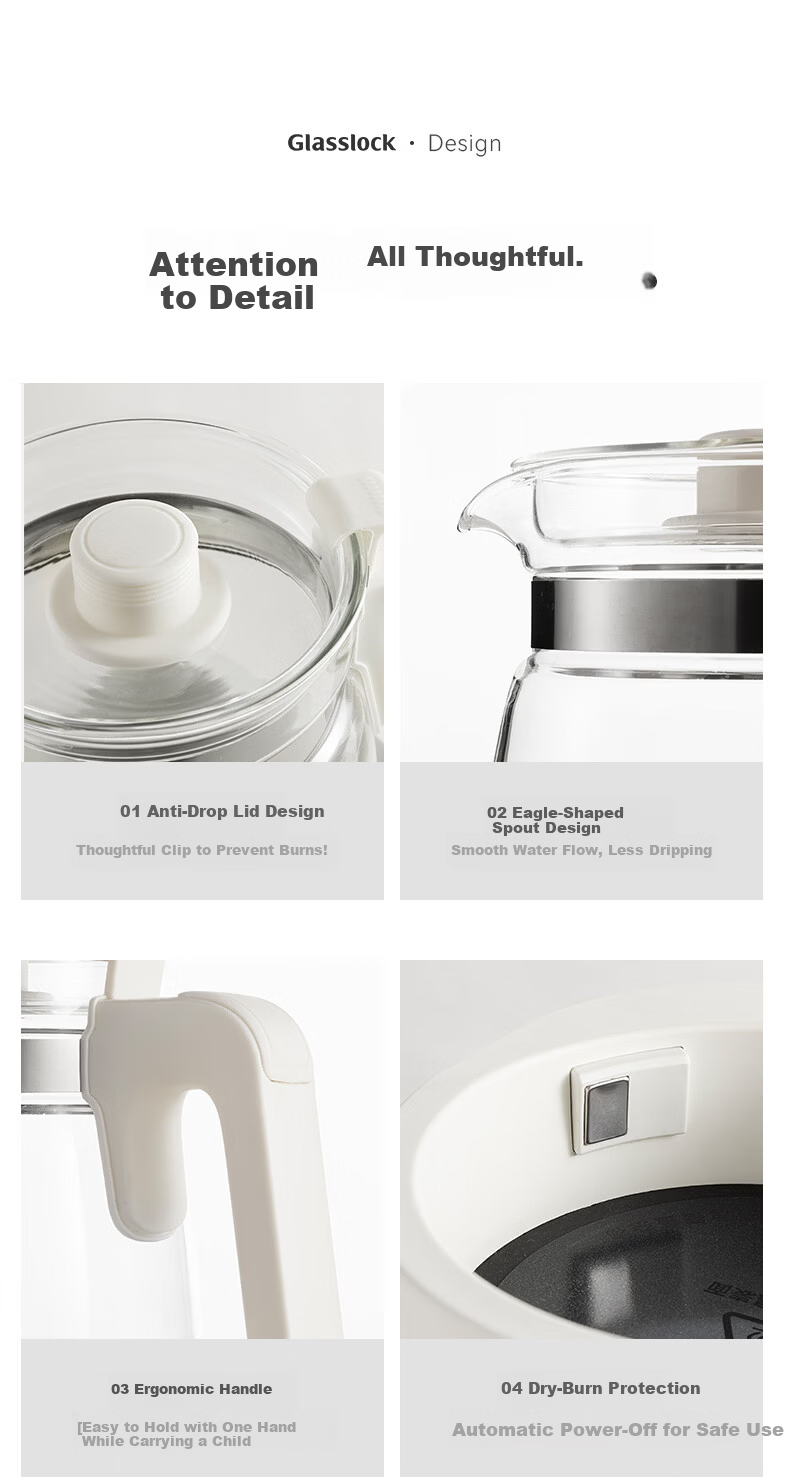 GLASSLOCK GAILANG 1.3L Glass Temperature-Controlled Kettle Baby Formula Warmer Infant Grade Hot Water Kettle 23