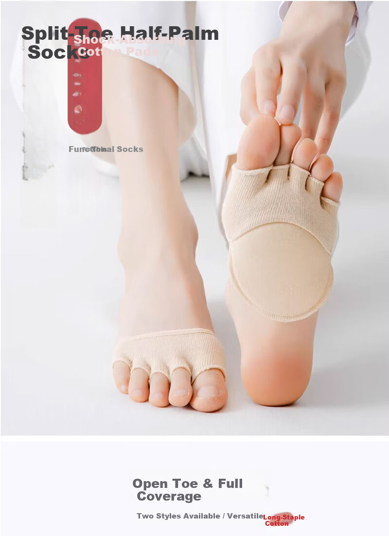 Yimian Women's Summer Thin Half-Toe Cotton Socks Five-Toe Front Foot Half Palm Socks High Heel Socks 5 Pairs TT 1